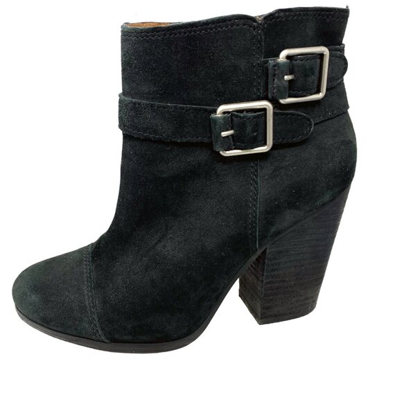 LUCKY BRAND Laureen Leather Buckle Accent‎ Chunky Heel Booties - Picture 4 of 11